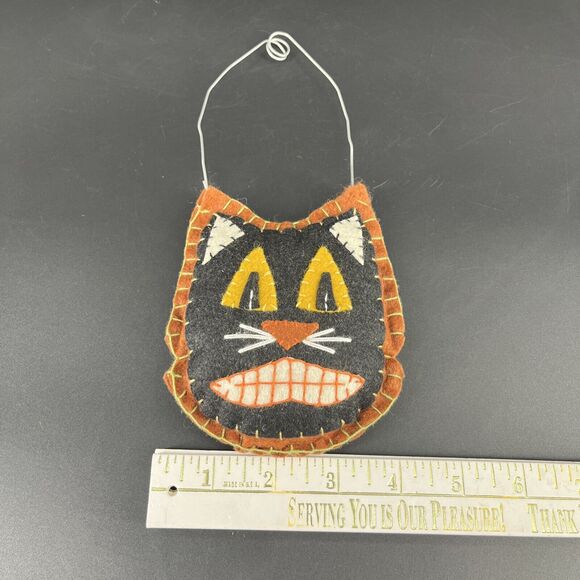 Halloween Felt Black Cat Wall Door Hanging Ornament Hand Stitched Folk Art - Picture 6 of 13